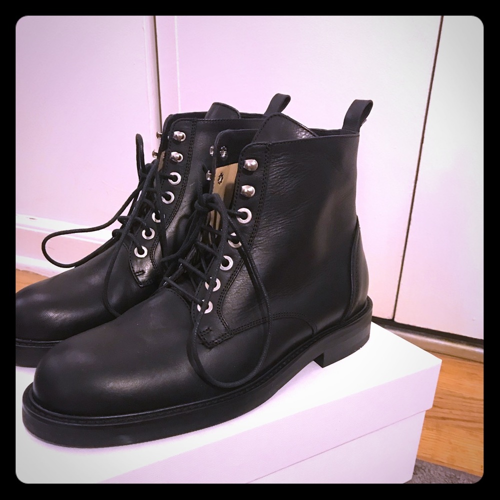 Black leather Theory combat/ankle boots